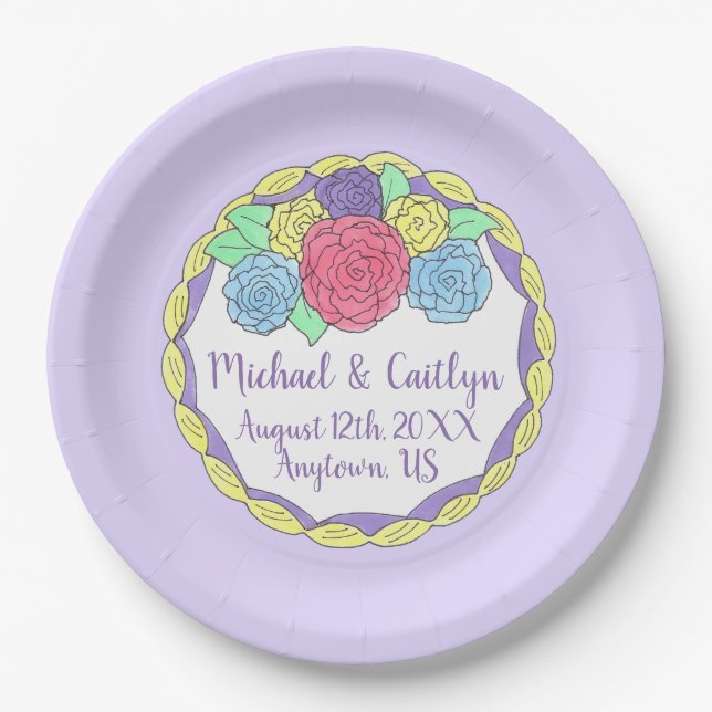 Wedding Birthday Bridal Shower Floral Round Cake Paper Plates (Front)