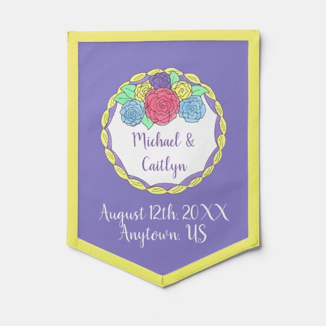 Wedding Birthday Bridal Shower Floral Round Cake Pennant (Front)