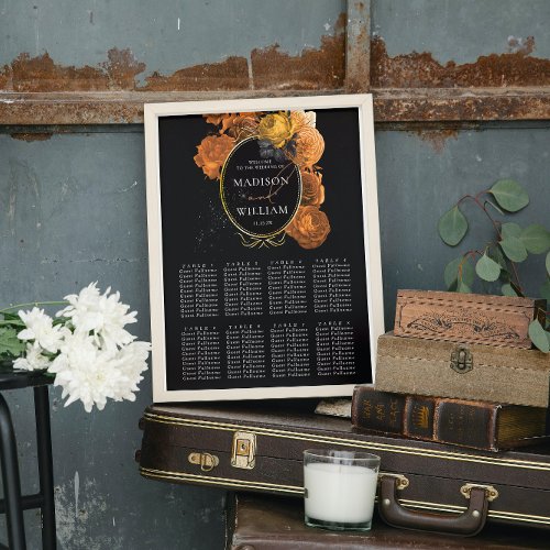 Wedding Black and Gold Floral Seating Chart 