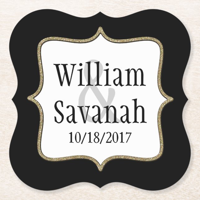 Wedding Black and White Custom Paper Coasters (Front)
