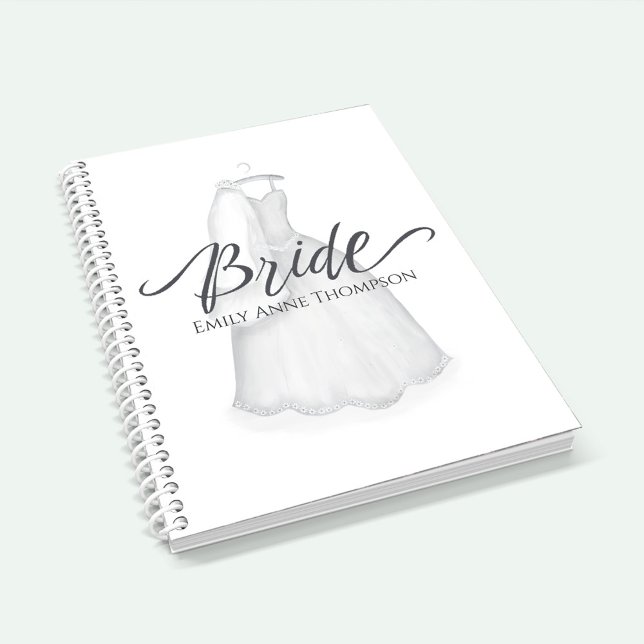 Wedding Black and White Minimalist Simple Bride Planner (Simple Bride Journal with elegant bridal gown. )