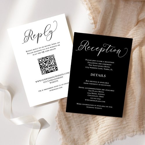 Wedding Black and White Reception QR Code RSVP Enclosure Card