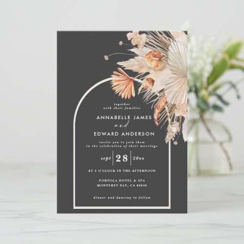 Wedding black botanical pampas grass elegant