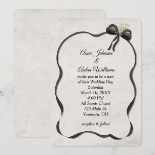 Wedding Black Bow and Ribbon with Baby's Breath Invitation
