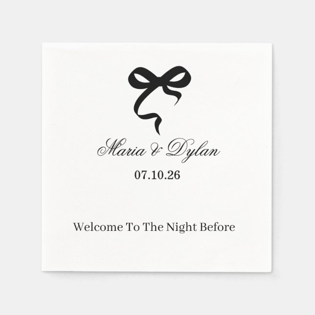 Wedding Black Bow Paper Napkin (Front)