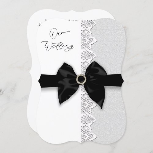 Wedding  Black BowRibbon Lace Faux Border Invitation