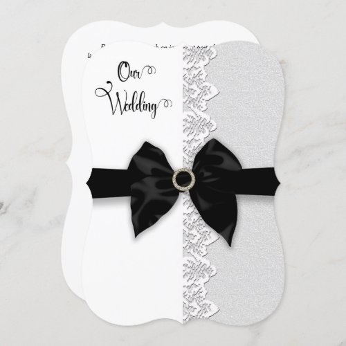 Wedding  Black BowRibbon Lace Faux Border Invitation