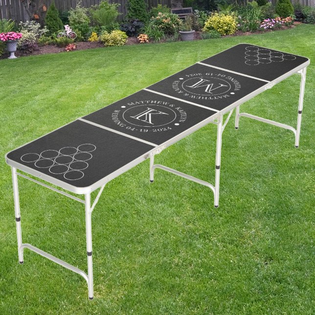 Wedding Black Canvas with Name & Initials Beer Pong Table (Creator Uploaded)