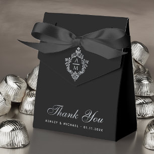 Wedding Black Elegant Monogram in Crest Monochrome Favor Boxes