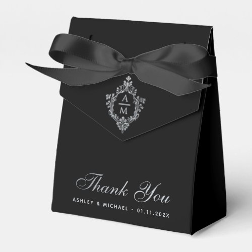 Wedding Black Elegant Monogram in Crest Thank You Favor Boxes