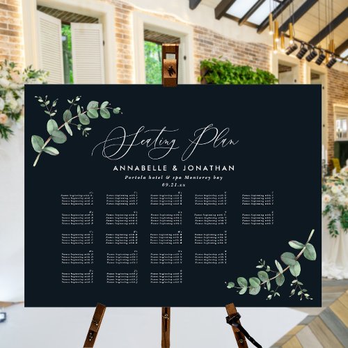 Wedding black Eucalyptus botanical seating plan Foam Board