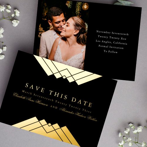 Wedding Black Geometric Gold Save the Date Foil Invitation