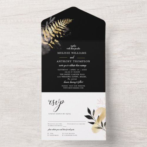 Wedding Black Glittering All In One Invitation