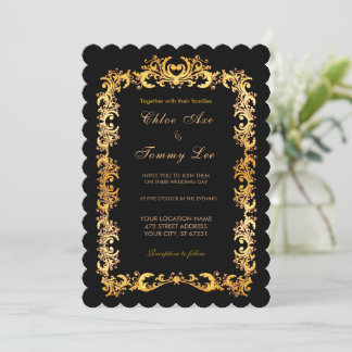 Wedding Black Gold border Invitation