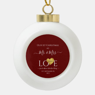 Wedding Black Gold Heart christmas Name Mr Mrs Ceramic Ball Christmas Ornament