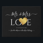 Wedding Black Gold Heart Script Name Mr. and Mrs. Faux Canvas Print<br><div class="desc">Faux Canvas Print | Black Gold Heart Script Name Mr. and Mrs. keepsake design Faux Gold heart White script Mr. and Mrs. Monogram names Wedding Personalized Wedding keepsake with white Script Gold Heart Name Mr. and Mrs. wedding| anniversary keepsake clock Elegant, personalized, you can change the background color (printed photo...</div>