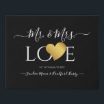 Wedding Black Gold Heart Script Name Mr. and Mrs. Faux Canvas Print<br><div class="desc">Faux Canvas Print | Black Gold Heart Script Name Mr. and Mrs. keepsake design Faux Gold heart White script Mr. and Mrs. Monogram names Wedding Personalized Wedding keepsake with white Script Gold Heart Name Mr. and Mrs. wedding| anniversary keepsake clock Elegant, personalized, you can change the background color (printed photo...</div>