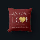Wedding Black Gold Heart Script Name Mr. and Mrs.  Throw Pillow<br><div class="desc">Wedding Black Gold Heart Script Name Mr. and Mrs. keepsake pillow Faux Gold heart White script Mr. and Mrs. Monogram names Wedding Throw Pillow Personalized Wedding keepsake black pillow with white Script Gold Heart Name Mr. and Mrs. wedding Pillow Classy, personalized, you can change the background color (printed photo effect...</div>