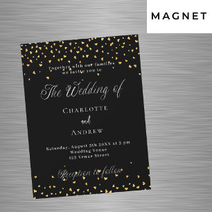 Wedding black gold hearts elegant script luxury magnetic invitation