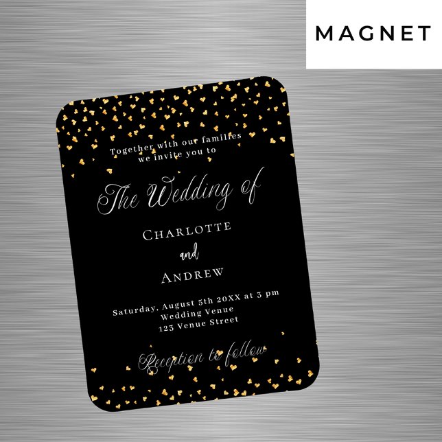 Wedding black gold hearts luxury invitation magnet (Creator Uploaded)