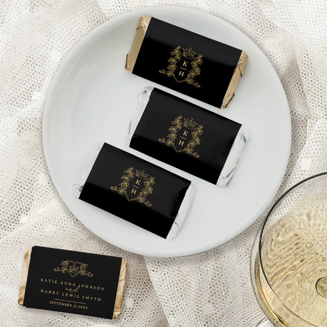 Wedding black gold monogram crown chocolate hershey's miniatures (Creator Uploaded)