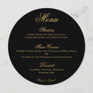 Wedding Black Gold Simple Calligraphy Script Round Menu