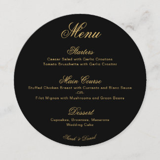 Wedding Black Gold Simple Calligraphy Script Round Menu