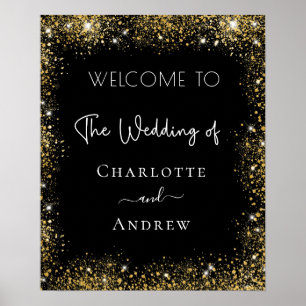 Wedding black gold sparkles welcome poster