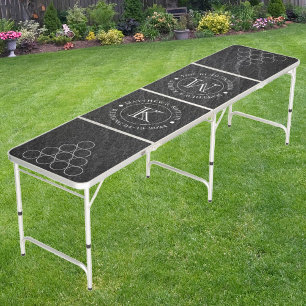 Wedding Black Granite Stone with Name & Initials Beer Pong Table