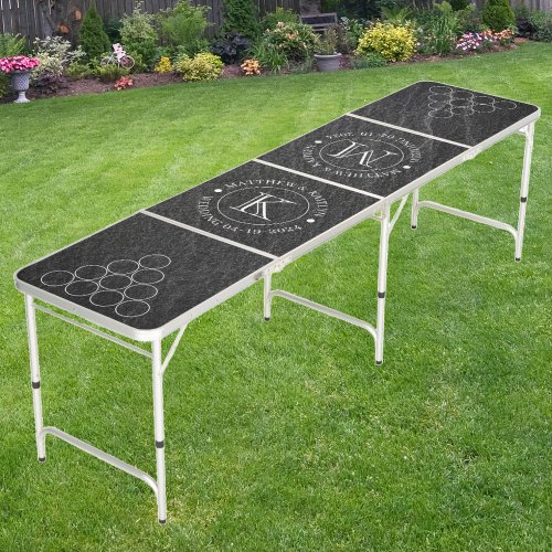 Wedding Black Granite Stone with Name  Initials Beer Pong Table