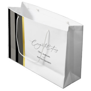 Wedding Black Gray Gold Stripe Congratulations Large Gift Bag