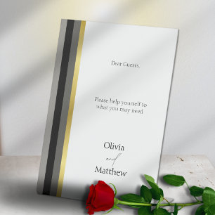 Wedding Black Gray Gold Stripe Guest Amenities Pedestal Sign