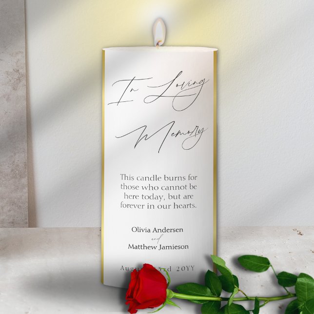 Wedding Black Gray Gold Stripe In Loving Memory Pillar Candle (Creator Uploaded)