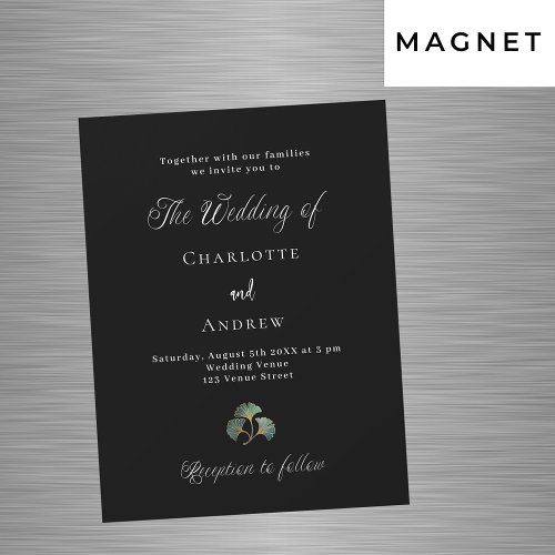 Wedding black greenery ginkgo leaves script luxury magnetic invitation