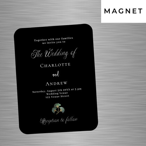 Wedding black greenery ginkgo luxury invitation magnet