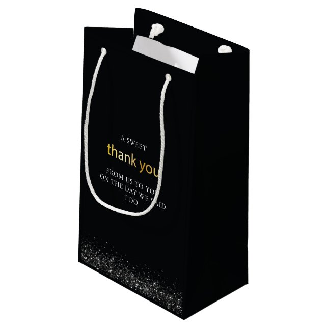 Wedding Black Luxury Thank you Favor Small Gift Bag (Back Angled)