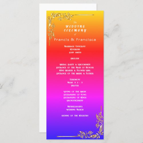 Wedding Black Program Management Page Colored Card