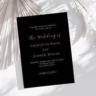 Wedding black rose gold classic formal modern invitation