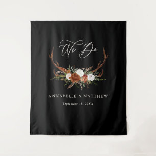 Wedding black rustic stag floral party decor tapestry