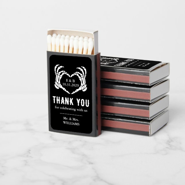 Wedding Black Skeleton Til Death Thank You Matchboxes (Stacked)