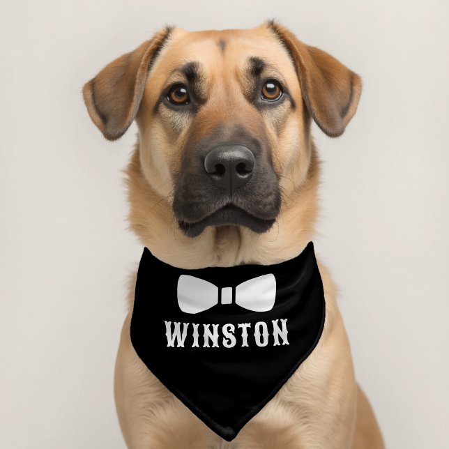 Wedding Black Tuxedo Bow Custom Dog Name Pet Bandana Collar (Dog 2)