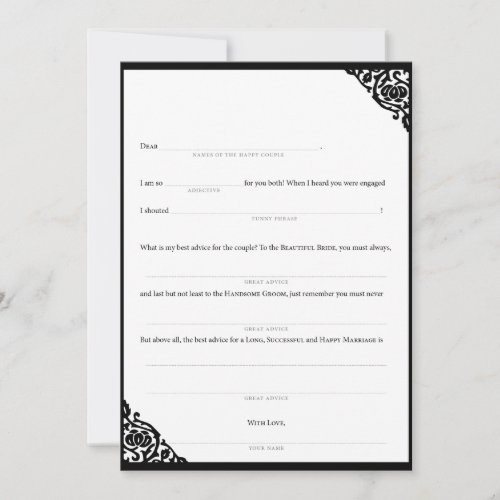 Wedding Mad Libs Black Vine Personalized Invites