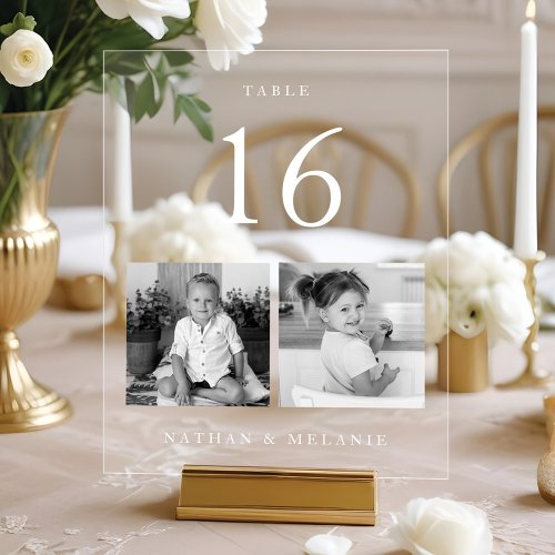 Wedding Black  White Baby Photos Table Number Acrylic Sign