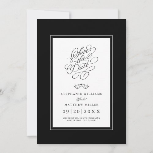 Wedding Black White Calligraphy Printable Digital Save The Date