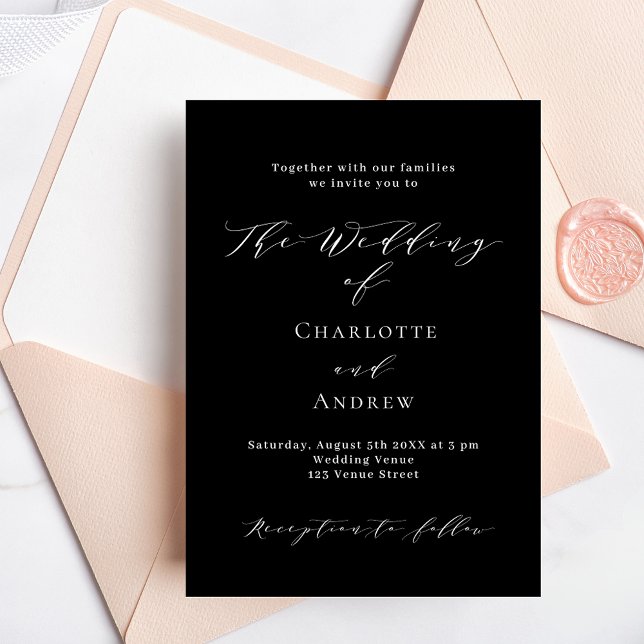 Wedding black white classic formal modern invitation postcard (Creator Uploaded)