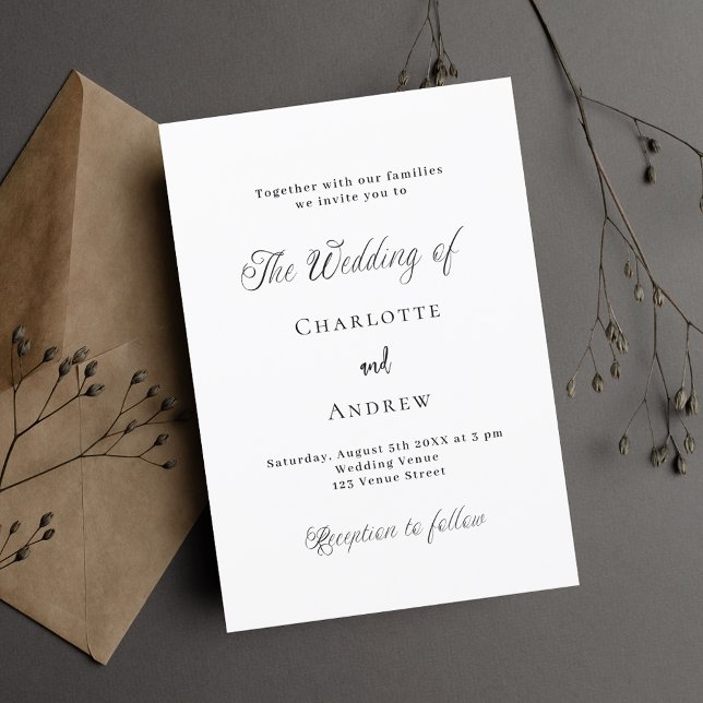 Wedding black white classic formal modern simple invitation (Creator Uploaded)