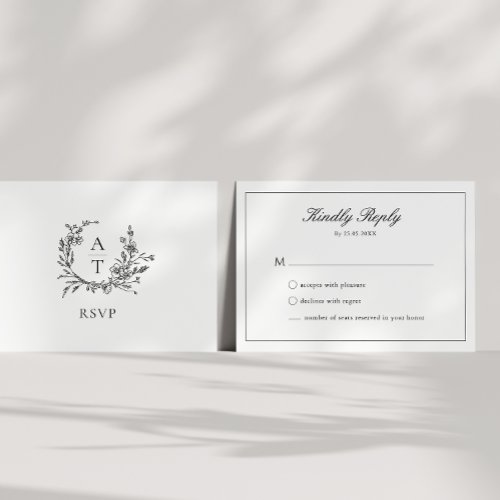 Wedding Black  White Crest Monogram RSVP Card