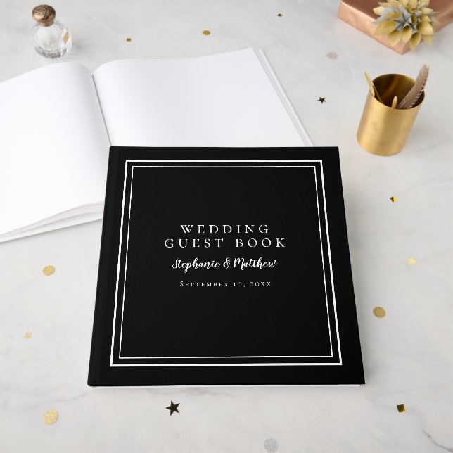Wedding Black & White Elegant Guest Book (Front Open)