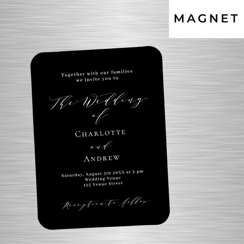 Wedding black white formal modern invitation magnet