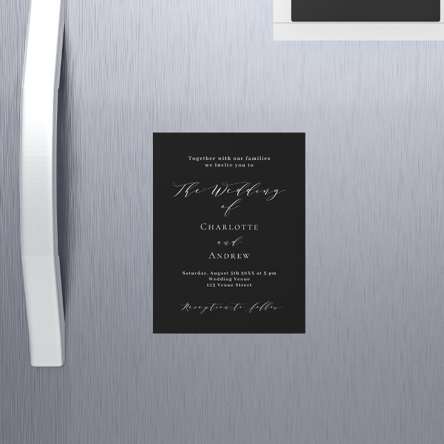 Wedding black white formal modern luxury magnetic invitation (Creator Uploaded)
